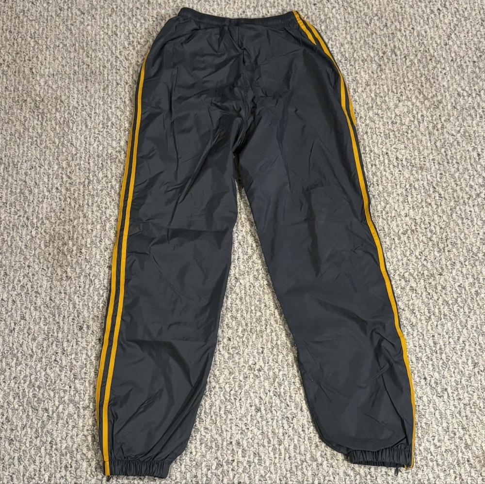 VINTAGE ADIDAS 3 Striped Windbreaker Track Pants Grey & Yellow Orange Men's S - Picture 2 of 6